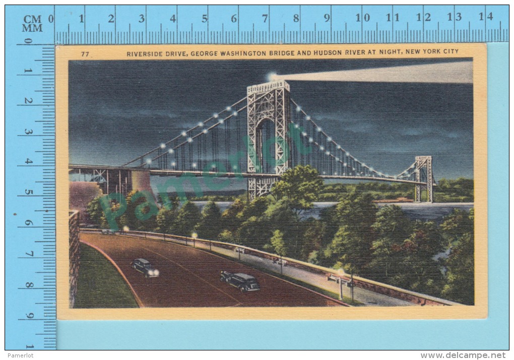 USA New York  ( Riverside Drive George Washington Bridge And Hudson River At Night)  CPSM Linen Post Card 2 Scans - Bruggen En Tunnels