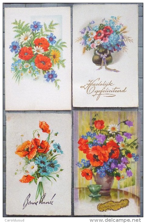 Cp LOT 7X Litho Relief ILLUSTRATEUR KLEIN ET Divers Theme Fleurs De France Bleuet Marguerite Pavot Coquelicot - Colecciones Y Lotes