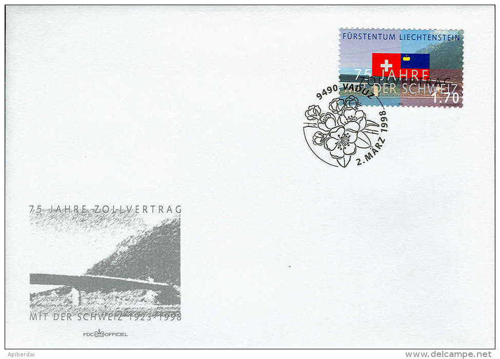 Liechtenstein - 1998 75 Ans Union Douanière (unused Stamp  + FDC) - Lettres & Documents