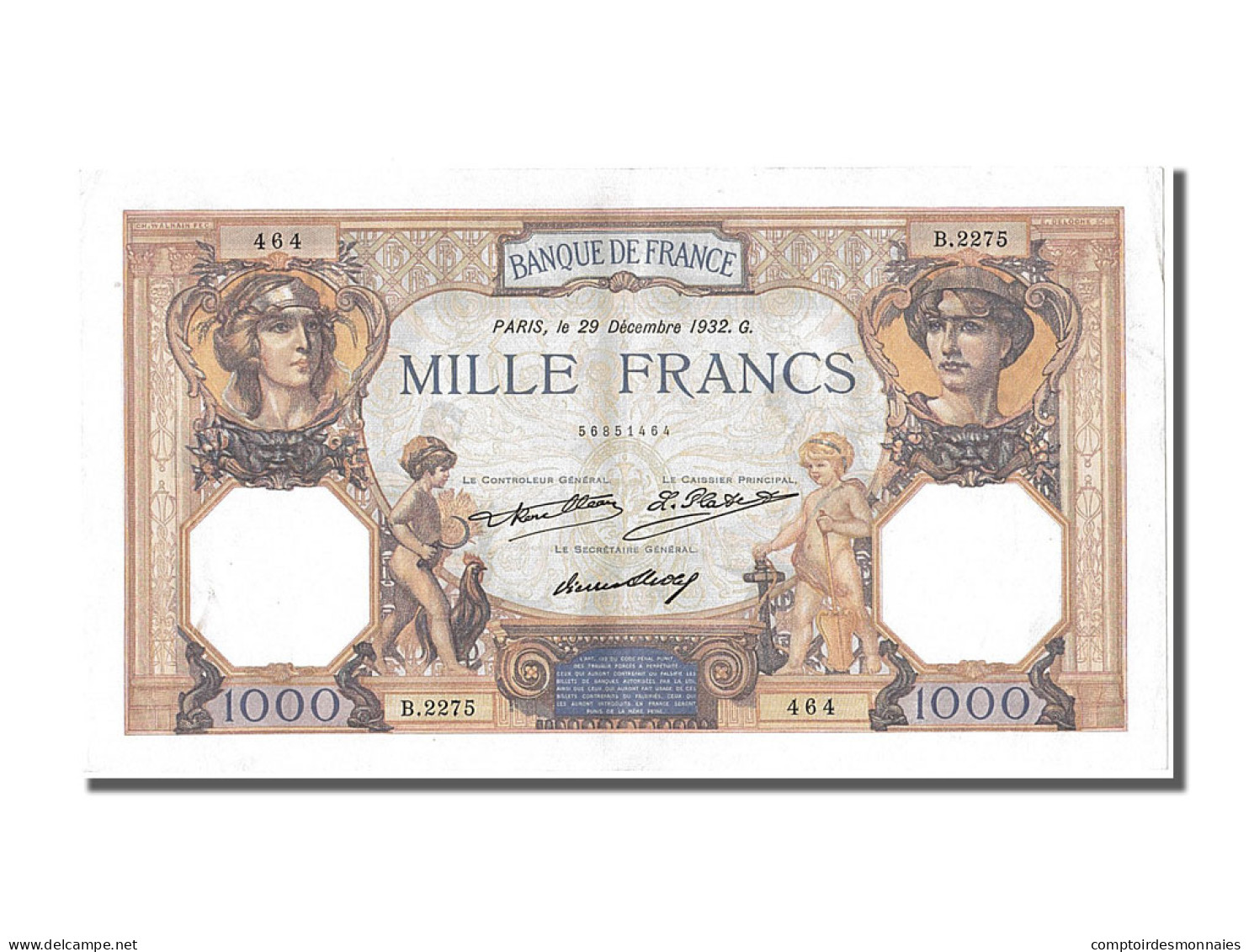 Billet, France, 1000 Francs, 1 000 F 1927-1940 ''Cérès Et Mercure'', 1932 - 1 000 F 1927-1940 ''Cérès Et Mercure''