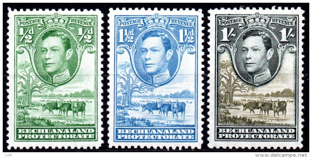 BECHUANALAND 1938. The ½, 1½ D And 1/- Of Set Of George VI, Mint, Hinge Remnant - 1885-1964 Bechuanaland Protectorate