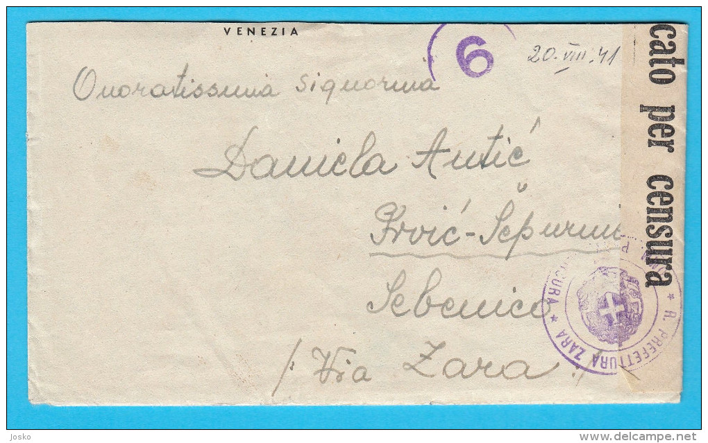 1941. Venezia To Prvic-Sepurine Sebenico Via Zara * Italy Occupation Dalmazia * CENSURA * Italia Croatia Croazia WW2 - Other & Unclassified