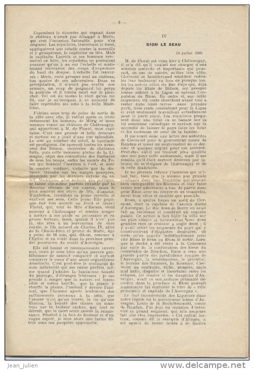 63 - CLERMONT FERRAND - Et Environs - LE DUEL - Journal Du Sieur De La Co , écuyer Homme D´armes  Et M. De Florat - 1589 - Auvergne