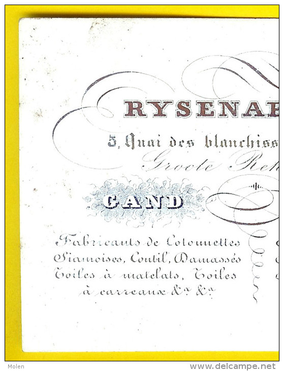 FABRIEK KATOEN DAMAST TOILE TISSAGE LINGE RYSENAER Ca1850 GENT PORSELEINKAART CARTE PORCELAINE Porceleinkaart    S17 - Vestiario & Tessile