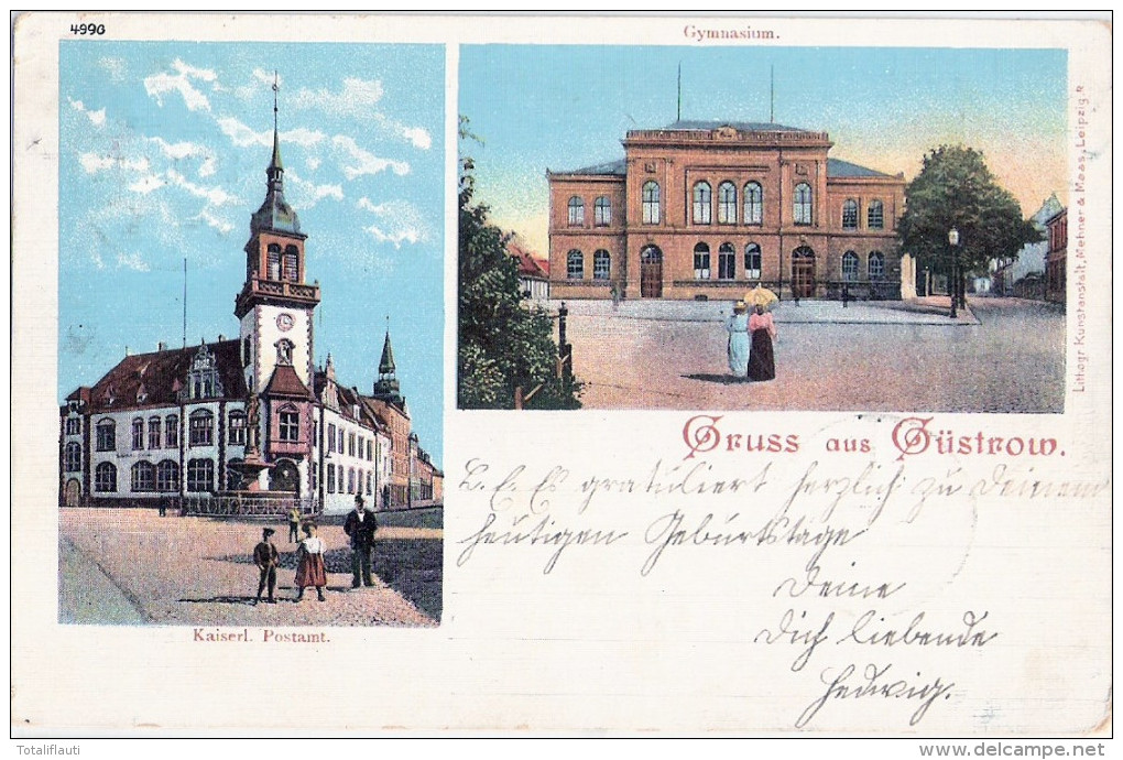 Gruss Aus GÜSTROW Kaiserliches Postamt Gymnasium Modische Herrschaften 1.12.1901 Gelaufen - Guestrow