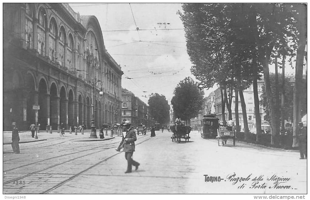 04478 "TORINO  - STAZIONE PORTA NUOVA - TRAMWAY BARRIERA CASALE" ANIMATA, CARRI. CART. POST. ILL. ORIG. SPEDITA 1912. - Stazione Porta Nuova