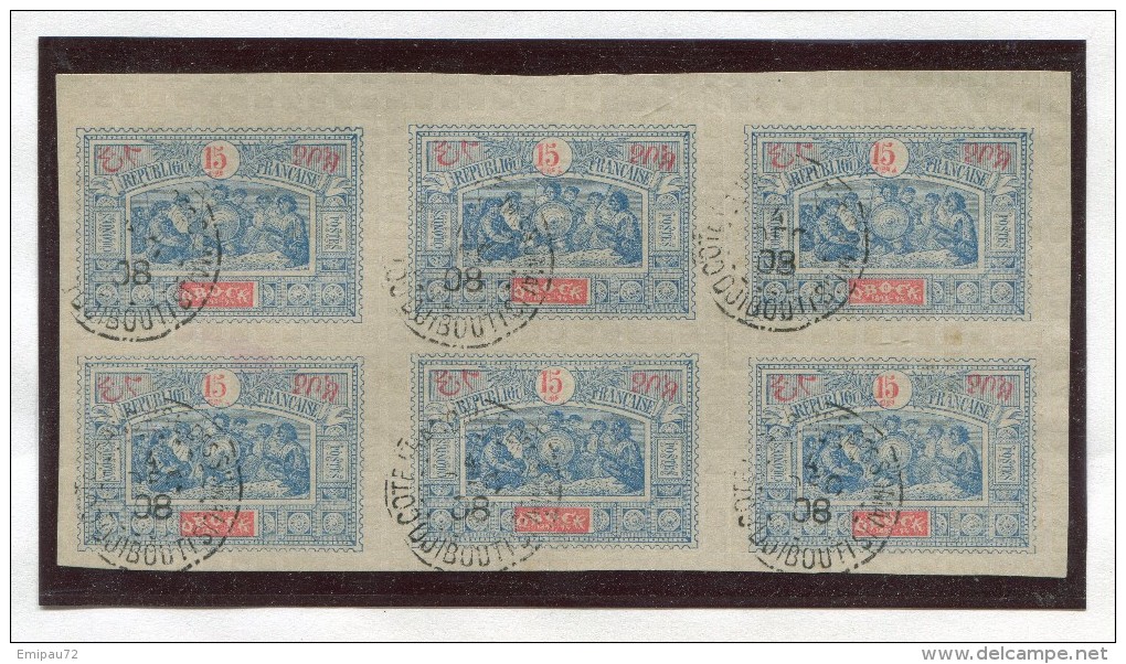 OBOCK- Y&T N°52- Oblitéré En Bloc De 6 (très Très Rare!!!!!!!!!!!!!!!!!!!) - Used Stamps