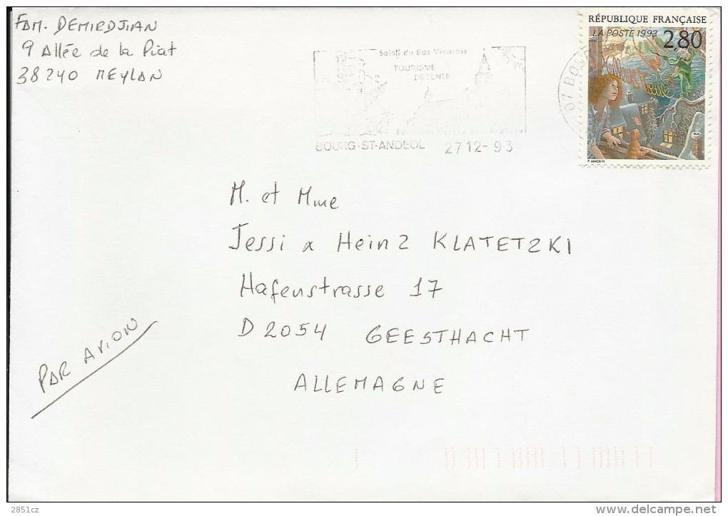 Letter - Tourisme Detente, Bourg St. Andeol, 27.12.1993., France - Andere & Zonder Classificatie