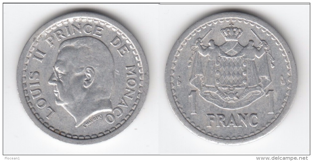 MONACO ****  1 FRANC  ALUMINIUM (1943) SANS DATE - LOUIS II **** EN ACHAT IMMEDIAT !!! - 1922-1949 Louis II