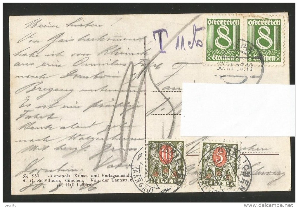 DORNBIRN Vorarlberg Nach Gränichen Aargau Porto-Briefmarken 1926 - Dornbirn