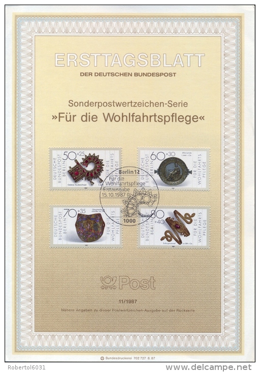 Germany Berlin 1987 FDC Ersttagsblatt Gold And Silver Archaeological Artifacts - Archeologie