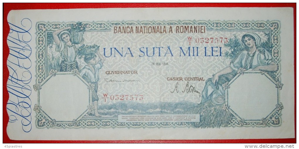 * WOMAN AND BOY: ROMANIA ★ 100000 LEI 1946! CRISP!!!  LOW START &#9733; NO RESERVE! - Romania