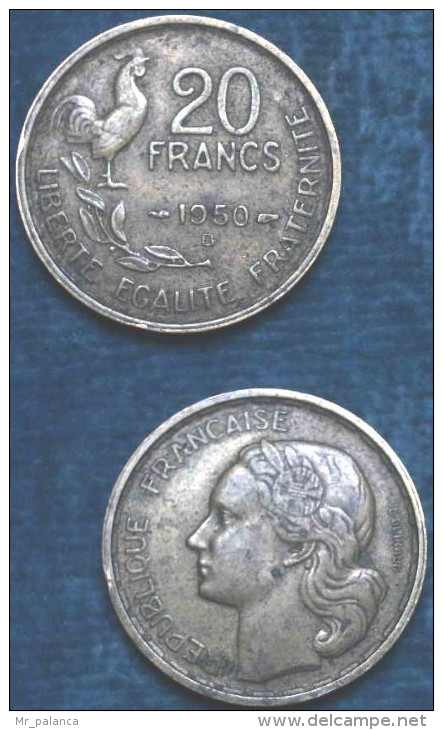 M_p> Francia 20 Franchi 1950 B In Bronzo 4 Piume G. GUIRAUD - 20 Francs