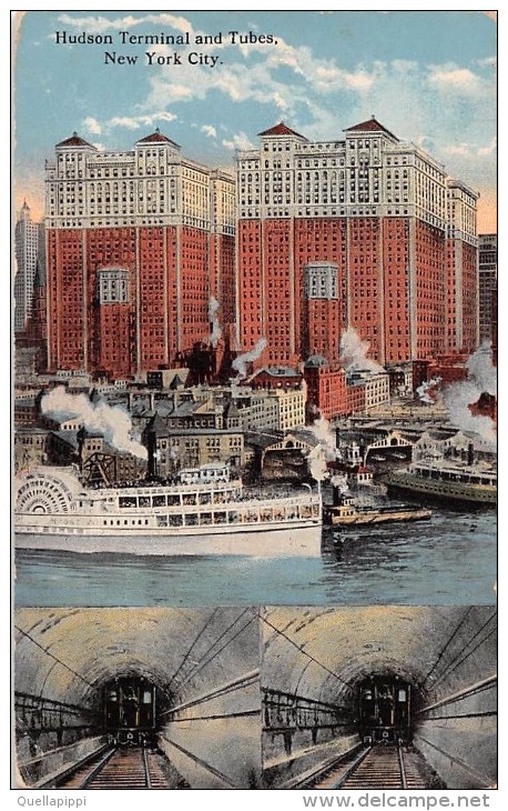 03077 "HUDSON TERMINAL AND TUBES - NEW YORK CITY"  BARCHE. CART.  SPED. 1920 - Hudson River