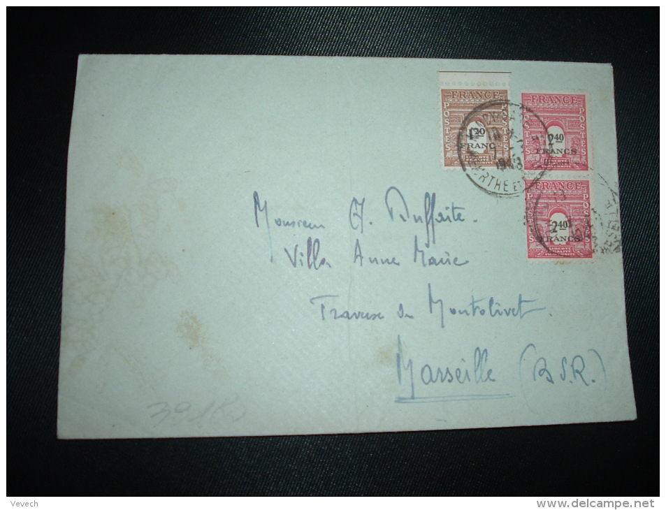 LETTRE TP ARC DE TRIOMPHE 2 40 X2 + TP 1 20 OBL.7-7-1948 NANCY GARE (54 MEURTHE-ET-MOSELLE) - 1944-45 Arco Di Trionfo