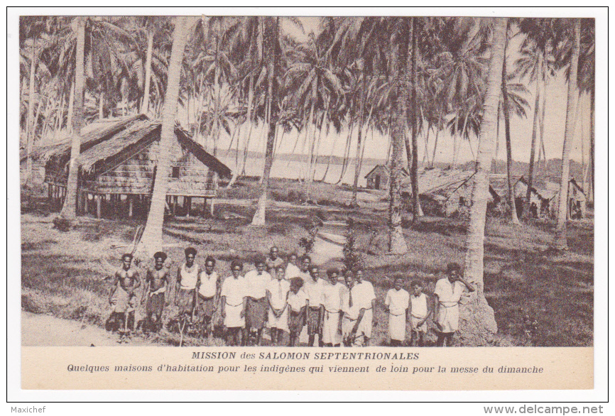 Mission Des Salomon Septentrionales - Quelques Maisons D'habitation, Indigènes Venant à La Messe Du Dimanche - Solomon Islands