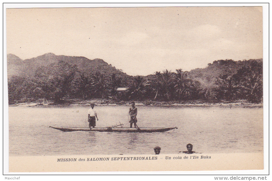 Mission Des Salomon Septentrionales - Un Coin De L'Ile Buka, Pirogue De Pécheurs, Enfants Se Baignant - Solomon Islands