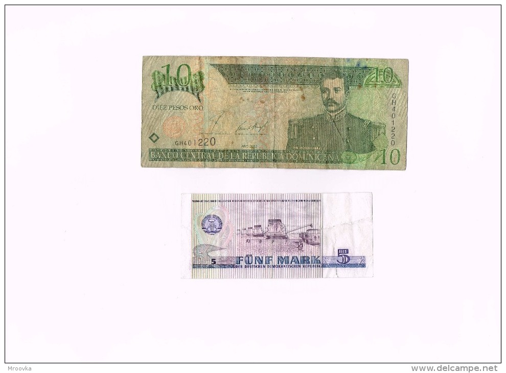 Bank Central De La Repulica Dominican...10 Pesos Oro - Fünf MArk Germany,DDR,Banknote 1975 - Dominikanische Rep.
