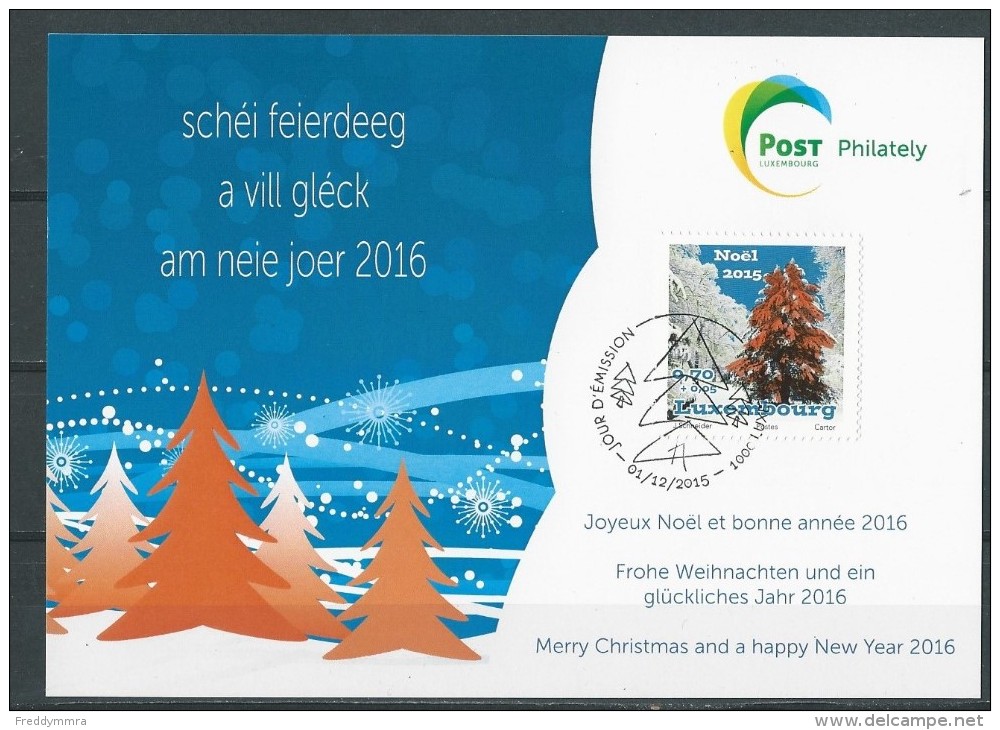Luxembourg: Carte Joyeux Noël 2015  1er Jour D'oblitération - Briefe U. Dokumente