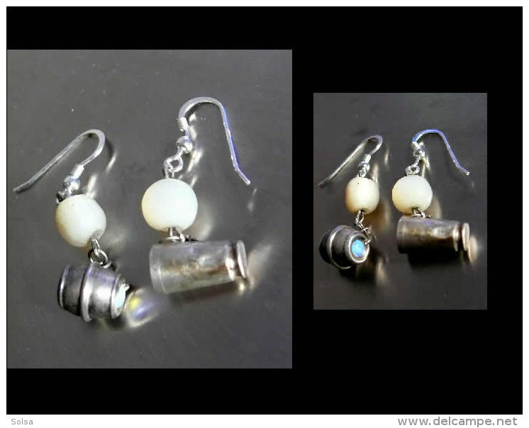 Boucles D'oreille Tremblantes Originales Pendanrs Argent Et Nacre Anciens - Ethnics