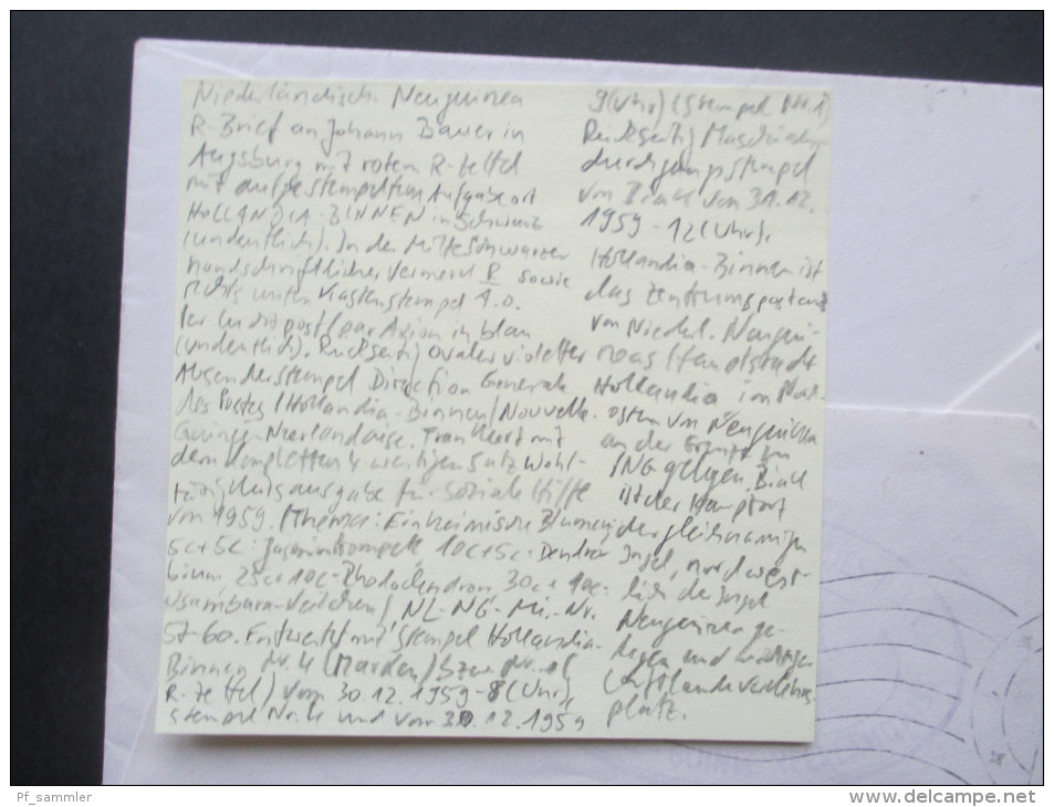 Niederländisch Neuguinea 30.12.1959 Beleg Registered Letter. Hollandia Binnen. Luftpost. Satzbrief?! Toller Beleg!! - Netherlands New Guinea