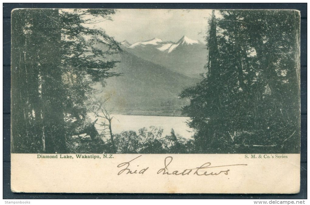 1906 New Zealand Diamond Lake, Wakatipu Postcard Featherston - Roanne, France - Cartas & Documentos