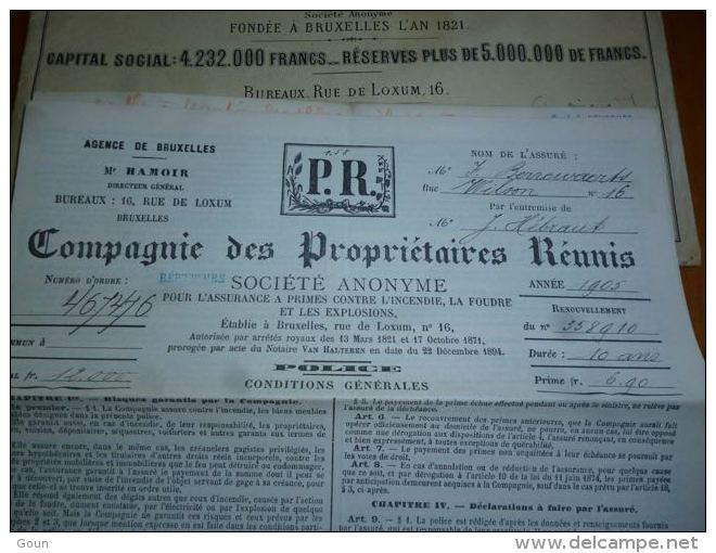 AA3-7 LC139 Documents Enveloppe Et Contrat 1905 - Assurances Les Propriétaires Réunis - Bank & Insurance