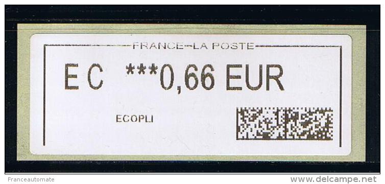 ATM,  ECOPLI, EC 0.66€, IMPRESSION DECALEE, PAPIER BLANC, NOUVEAU PROGRAMME, CODE DATAMATRIX,  NANTES BEAULIEU - 2010-... Illustrated Franking Labels