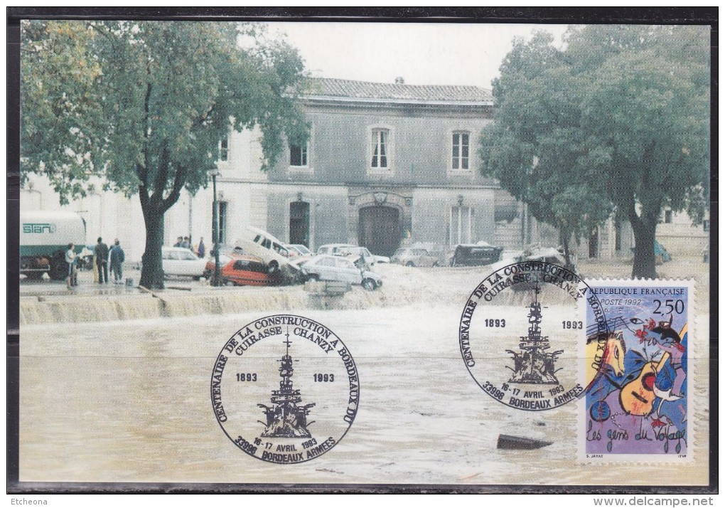 = Centenaire Construction Cuirassé Chanzy Bordeaux 33998 Bordeaux Armées 16-17.4.93 N°2784 CP Inondations Nîmes 3.10.88 - Andere(Zee)