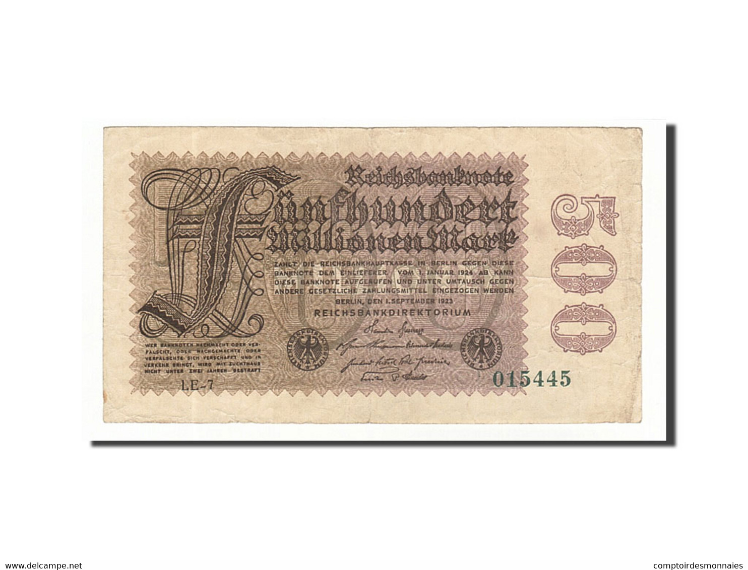 Billet, Allemagne, 500 Millionen Mark, 1923, 1923-09-01, KM:110e, TTB - 500 Mio. Mark