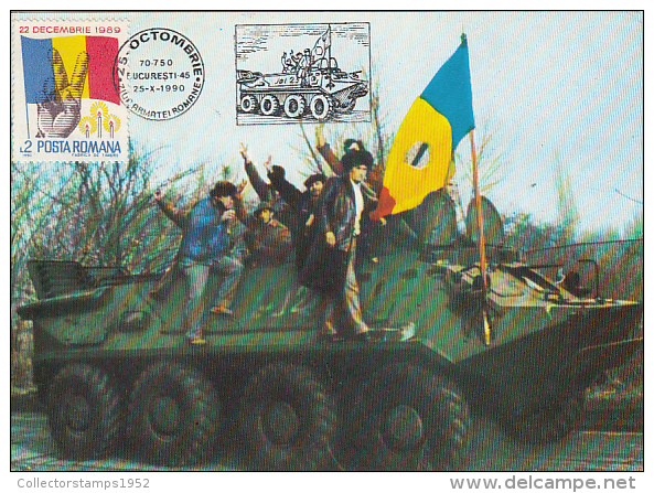 34036- ROMANIAN 1989 REVOLUTION, ARMY VEHICLE, MAXIMUM CARD, 1990, ROMANIA - Cartes-maximum (CM)