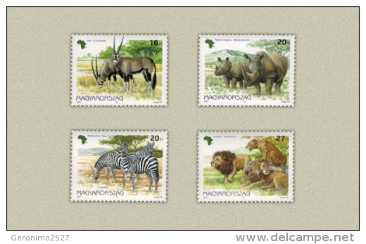 HUNGARY 1997 FAUNA African Animals RHYNO ZEBRA LION ANTILOPE - Fine Set MNH - Nuovi