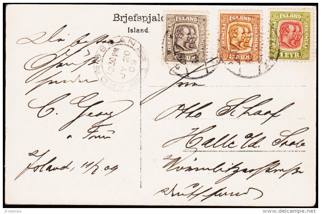 1907. Two Kings. 6 Aur Grey. Perf. 12 3/4, Wm. Crown + 1 Eyr + 4 Aur  Brjefspjald Umneb... (Michel: 52) - JF181836 - Lettres & Documents