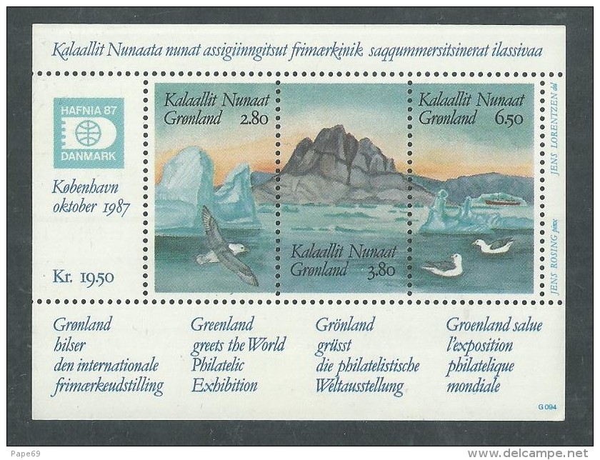 Groenland BF N° 1 XX  "Hafnia '87", Exposition Philatélique à Copenhague ( I )., Le Bloc Sans Charnière, TB. - Blocs