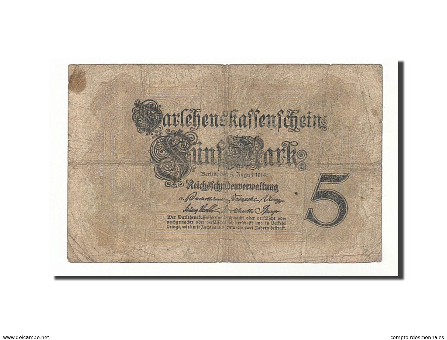 Billet, Allemagne, 5 Mark, 1914, 1914-08-05, KM:47b, B+ - 5 Mark