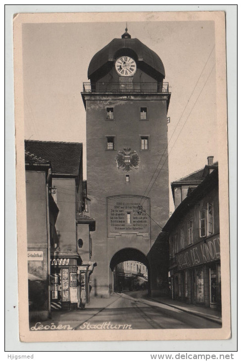 Austria Österreich Steiermark Leoben Stadt Turm Advertisement Shop Post Card Postkarte Karte Carte Postale POSTCARD - Leoben