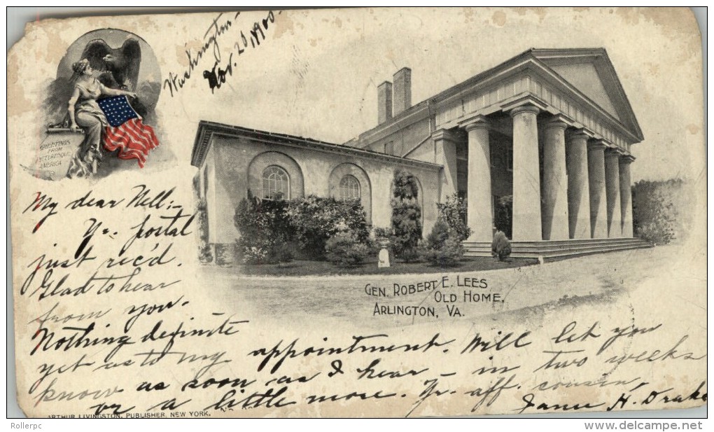 100319 Sc 279-CDS WASHINGTON,D.C.//1900-GEN.ROBERT E.LEE´S OLD HOME-CDS LYNCHBURG,VA.//REC´D[ DAMAGED CARD & STAMP] - Arlington