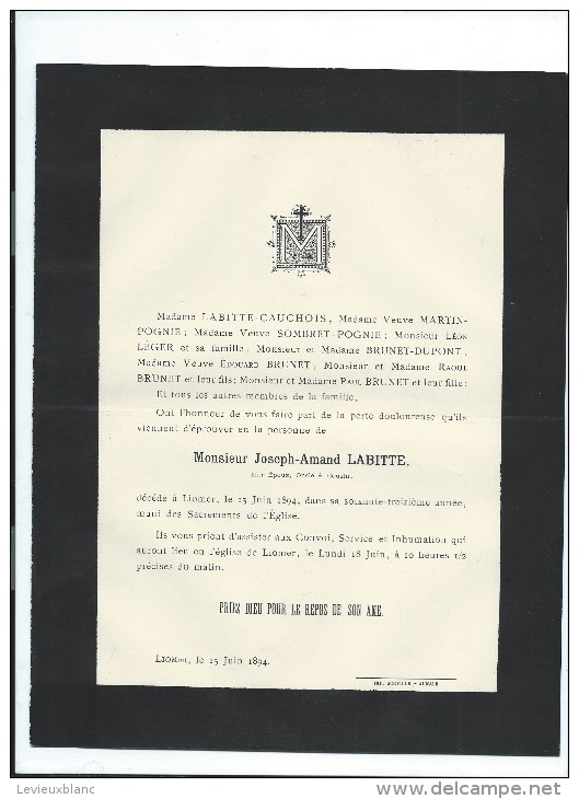 Annonce Messe/Monsieur Joseph Amand LABITTE/  /73 Ans /LIOMER/1894  FPD60 - Obituary Notices