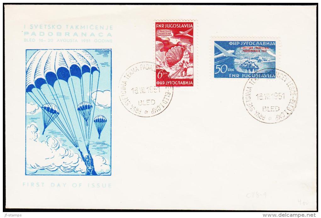 1951. Internationale Fallschiermspringer-Wettbewerb In Bled. FDC 16. VIII 1951 BLED. 6 ... (Michel: 666-667) - JF182169 - Autres & Non Classés