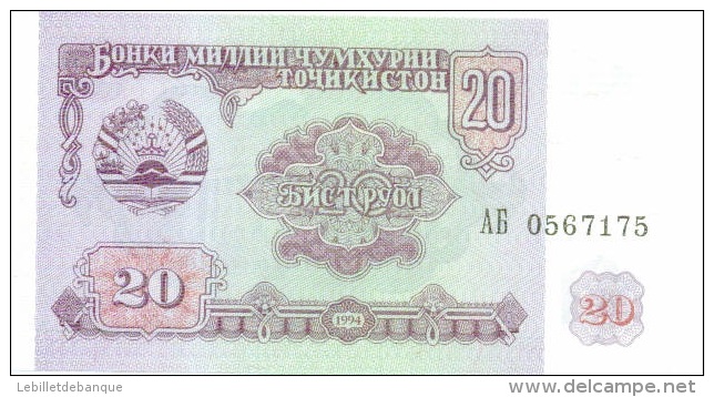 Billet Tadjikistan 20 Roubles NEUF - Tadschikistan