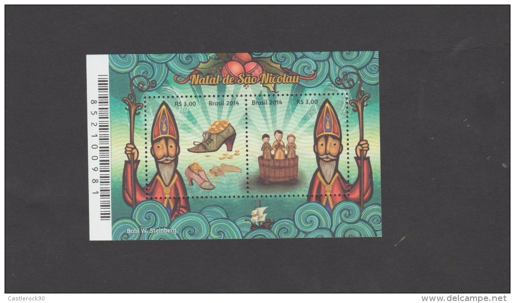 O) 2014 BRAZIL, CHRISTMAS,  - PAPA NOEL - SANTA CLAUS, - ST NICOLAS, SOUVENIR MNH - Ungebraucht