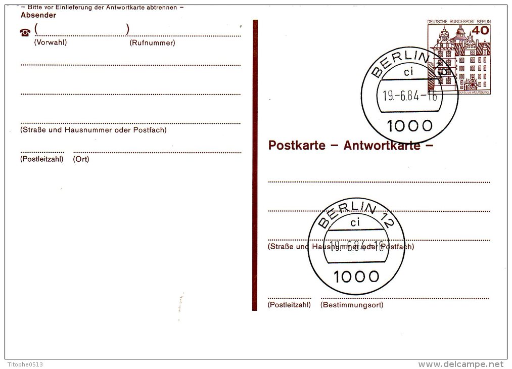 BERLIN. Carte Pré-timbrée Avec Oblitération De 1984. Château De Wolfsburg. - Cartes Postales - Oblitérées