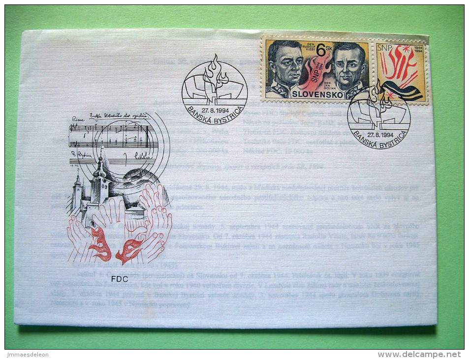 Slovakia 1994 FDC Cover - Slovak Uprising - Music - Church - Storia Postale