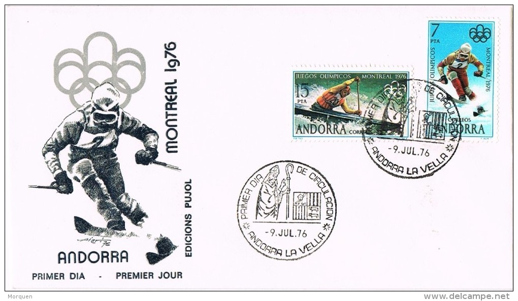 16154. Carta F.D.C. ANDORRA Española 1976.  Olimpic Games Montreal Ski - Covers & Documents