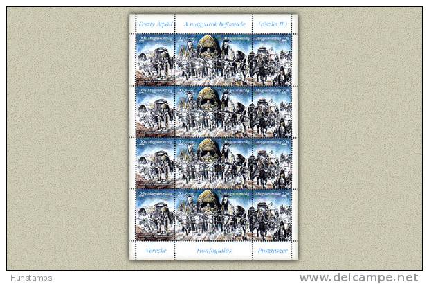 Hungary 1995. Animals / Horses / Feszty Panorama II. Complete Sheet MNH (**) Michel: 4327-4329 In Sheet - Full Sheets & Multiples