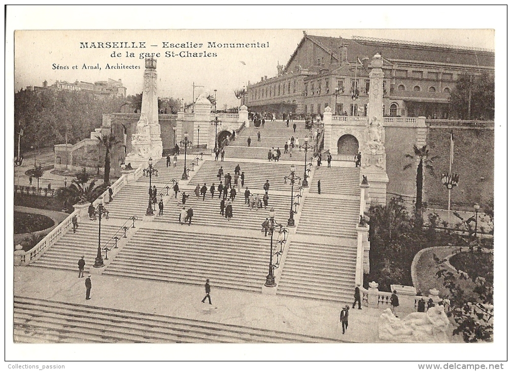 Cp, 13, Marseille, Escalier Monumental De La Gare St-Charles - Station Area, Belle De Mai, Plombières