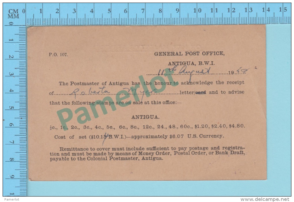 OHMS ( Philatelic Correspondence, Air Mail Cover  CachetSt-John 1958 Antigua General Antigua Post Mark ) 2 Scans - 1858-1960 Kronenkolonie