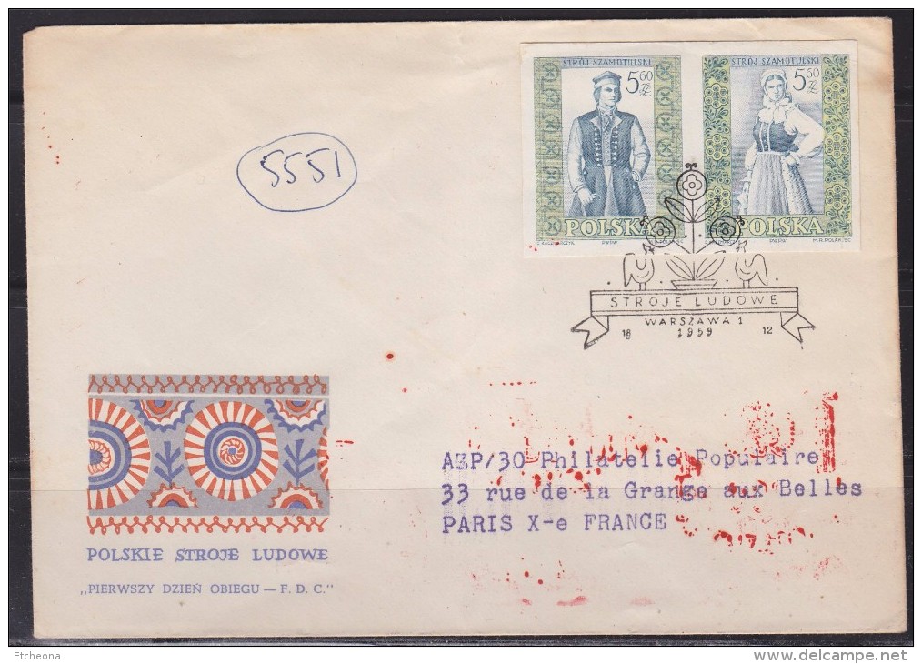 =Enveloppe Pologne 2 Timbres Non Dentelés Se Tenant Varsovie 18.12.1959, Flamme Verso 5.1.60 - Frankeermachines (EMA)