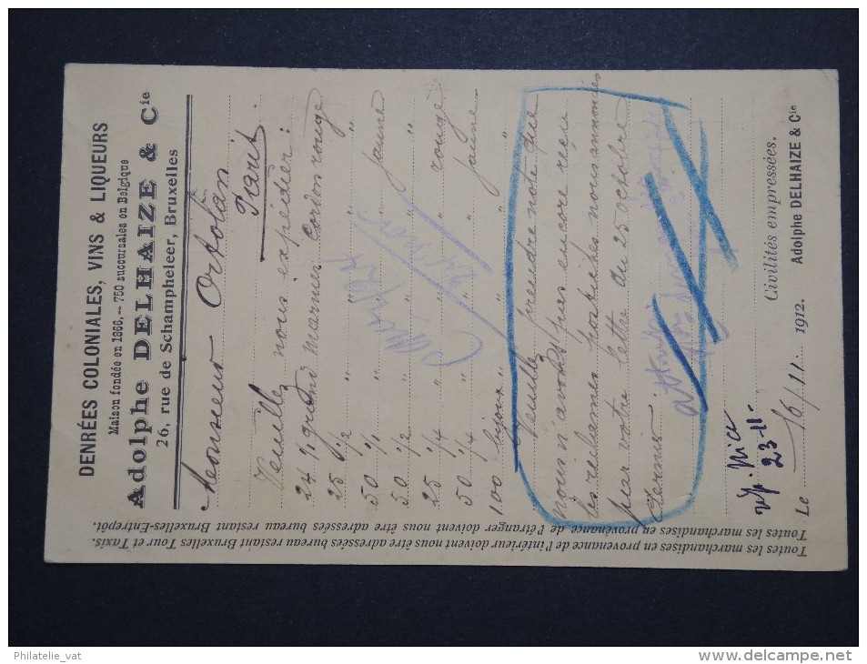 BELGIQUE - Perforé ADC Sur Armoirie Sur Entier Postal Commercial Pour La France En 1912 - A Voir - Lot P14576 - 1909-34