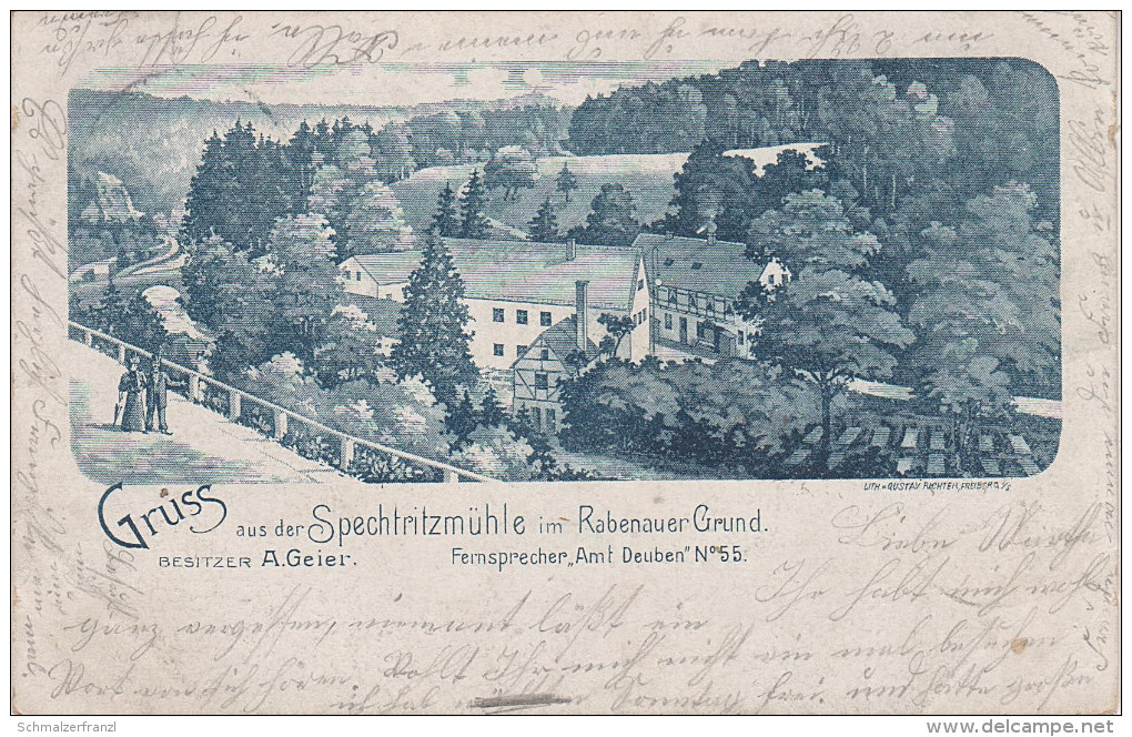 Litho AK Spechtritz Spechtritzmühle Gasthaus Bei Lübau Rabenau Tharandt Freital Paulsdorf Dippoldiswalde Rabenauer Grund - Rabenau